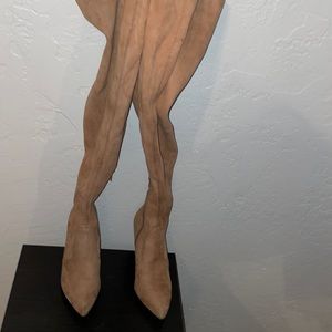 Tan suede thigh high boots